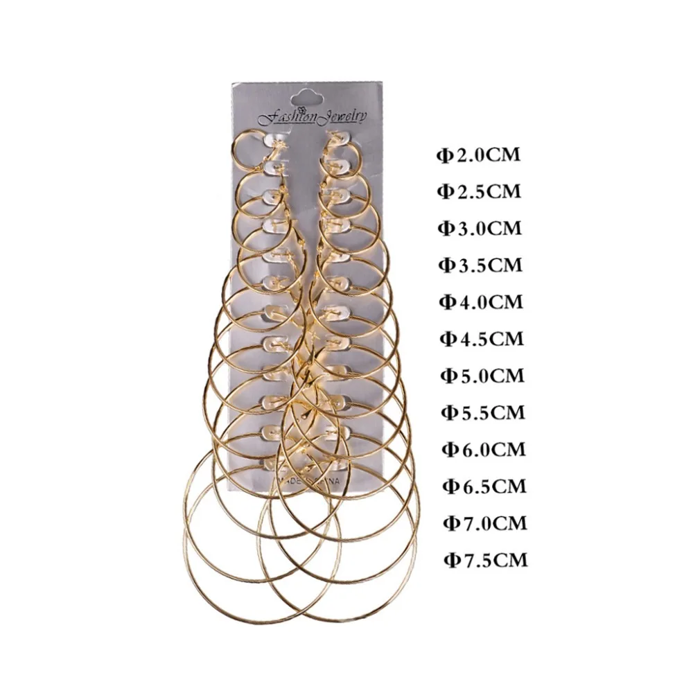 

JAVRICK 12 Pairs/Set Silver Trendy Hoop Earrings For Women Girl Jewelry Circle Fashion Gold Silver Charm Shiny Female Hot 2018