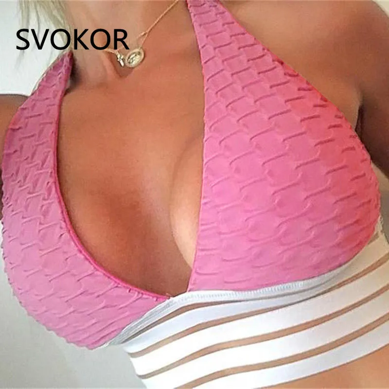 

SVOKOR Colors Women Sexy Top fold Full Cup Solid Color Lingerie U word Collar Halter hit Color Tie Cotton Underwear Women