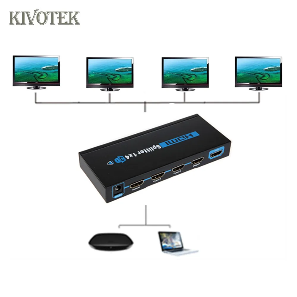 

3D 1x4 Video HDMI Splitter Adapter Split 1 In 4 Hdmi Female Connector Out Amplifier Dual Display For HDTV DVD CCTV Free Shipping