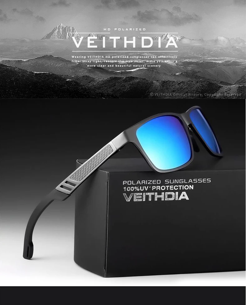 Солнцезащитные очки VEITHDIA с алюминиевыми поляризованными линзами, мужские зеркальные очки для вождения, солнцезащитные очки, квадратные очки, аксессуары, оттенки