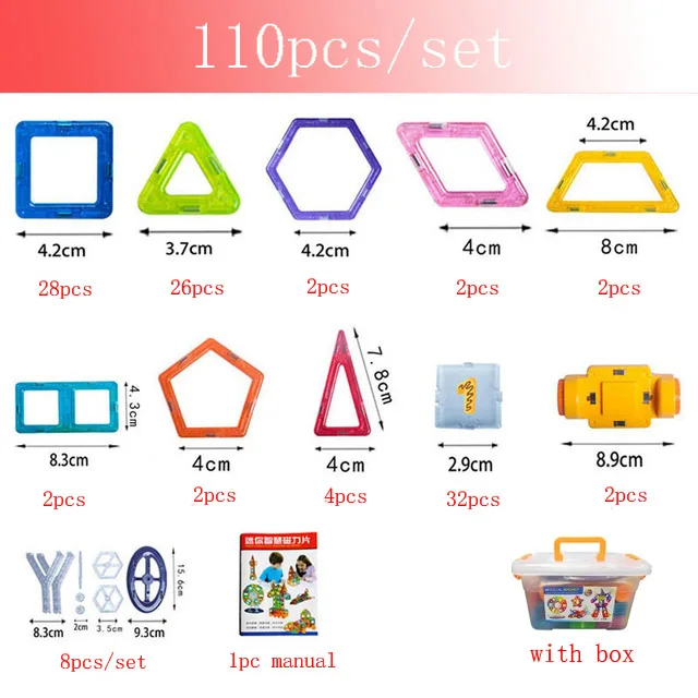 110 pieces Мини 110 шт. магнитные строительные блоки, игрушка 3D сделай сам, магнитные дизайнерские игрушки, кирпичи, блоки, развивающие игрушки для детей, малышей - Цвет: 110 pieces