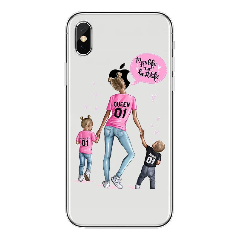 Phone Case for iphone 7 Fashion Black Brown Hair Baby Mom Girl For iPhone X 5.8 6 6s 8 Plus TPU Cover |