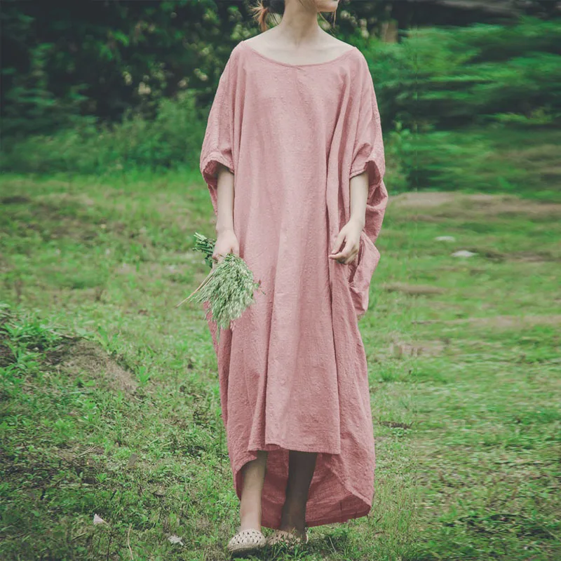 SCUWLINEN/2019 винтажное женское летнее платье стильное свободное средней длины плюс