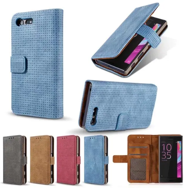 For Sony XZ X compact Huawei mate 9 Iphone 8 Case Samsung Galaxy Note Leather Wallet Flip Card Stand Cover Retro Mesh |