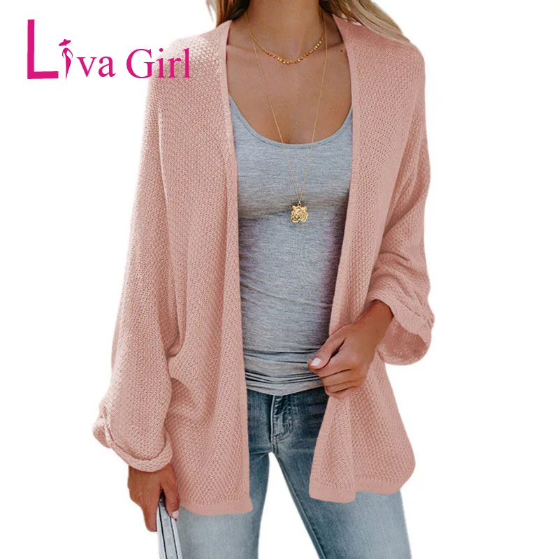 Pink Liva Girl Модный повседневный вязаный кардиган размера плюс для женщин весна зима женские свитера пальто с длинным рукавом Sueter Mujer 4XL - Цвет: Pink