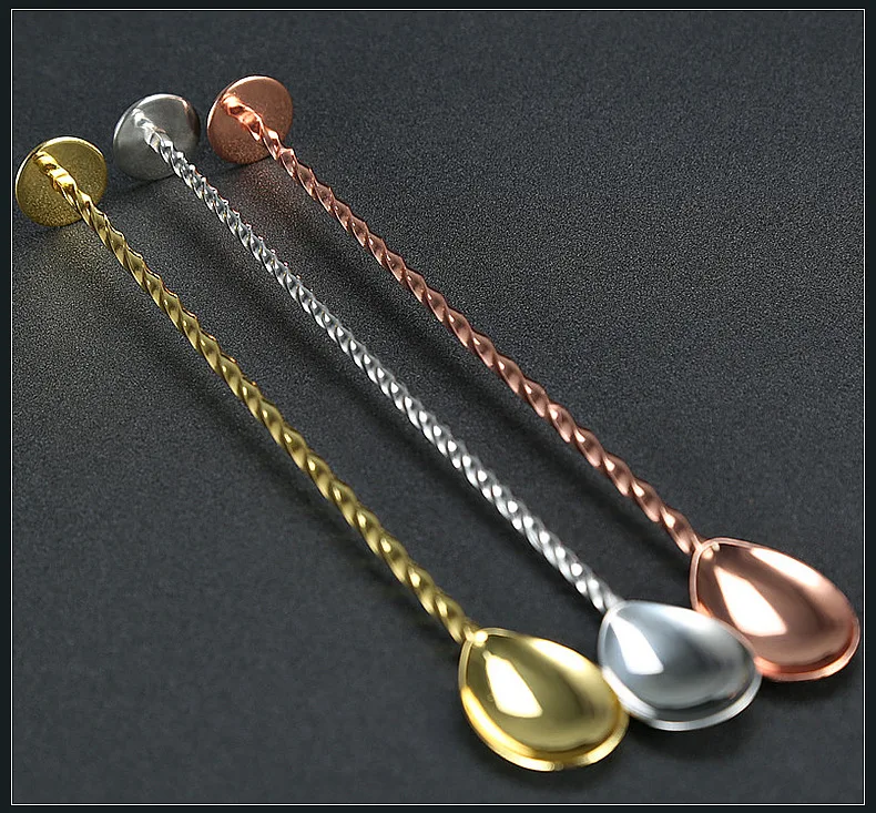 Нержавеющая сталь диск Хвост Бар Ложка 4 вида цветов Swizzle Stick коктейль Mojito ложки