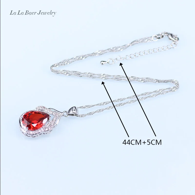 L&ampB Red created Garnet White Zircon Silver Color Jewelry Sets For Women Necklace/Bracelet/Pendant/Earrings/Ring | Украшения и