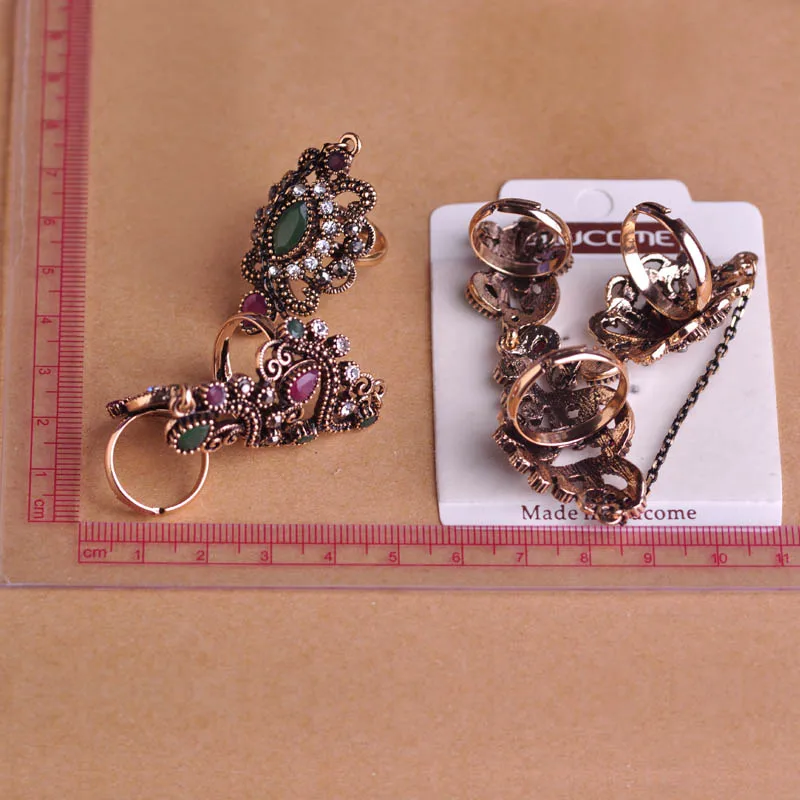 Blucome Adjustable Turkish Two Finger Rings for Women, Red Resin Hollow Out Flower Vintage Jewelry, Party Accessories image 6