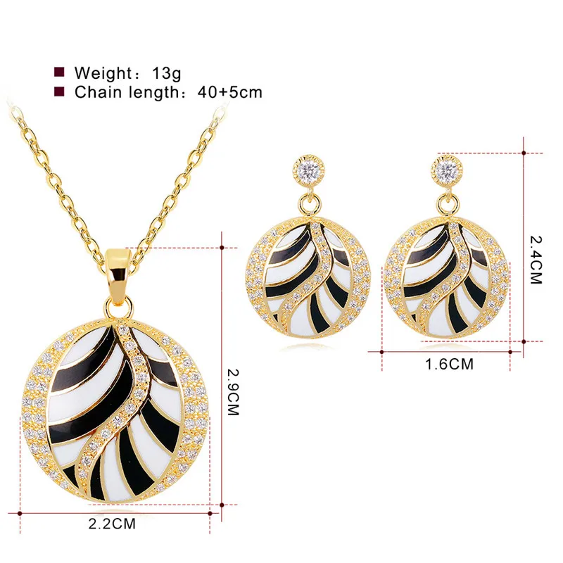 Color Enamel Set Copper Inlaid Zircon Necklace Earrings Anniversary Woman Small Gift Fashion Jewelrysetsbeads Jewelry Making | Украшения и