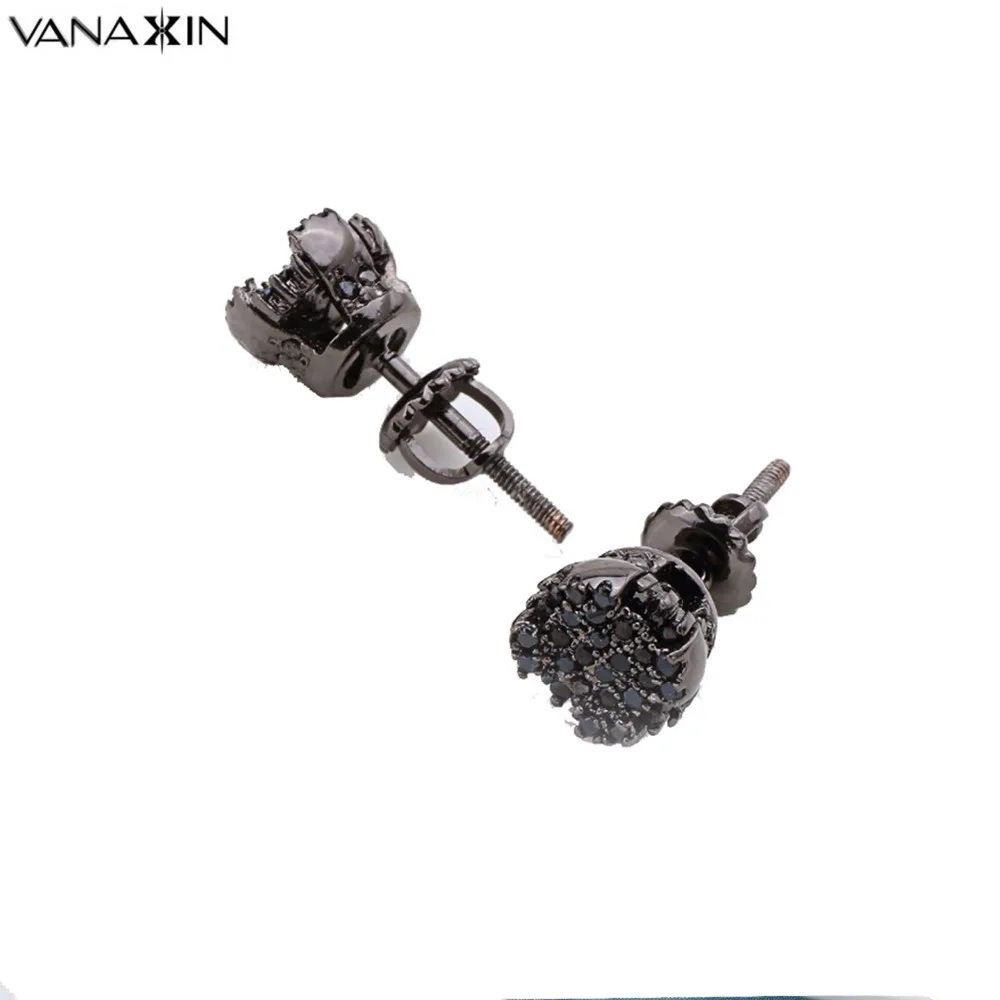 

Hip Hop Rock Style Iced Out Bling Stud Earrings For Men Women Gold/Black Color Micro Pave CZ Stud Earring Gifts