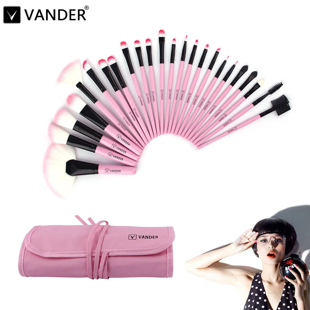 Профессиональные 24 шт розовые Косметические кисти для макияжа набор тональных