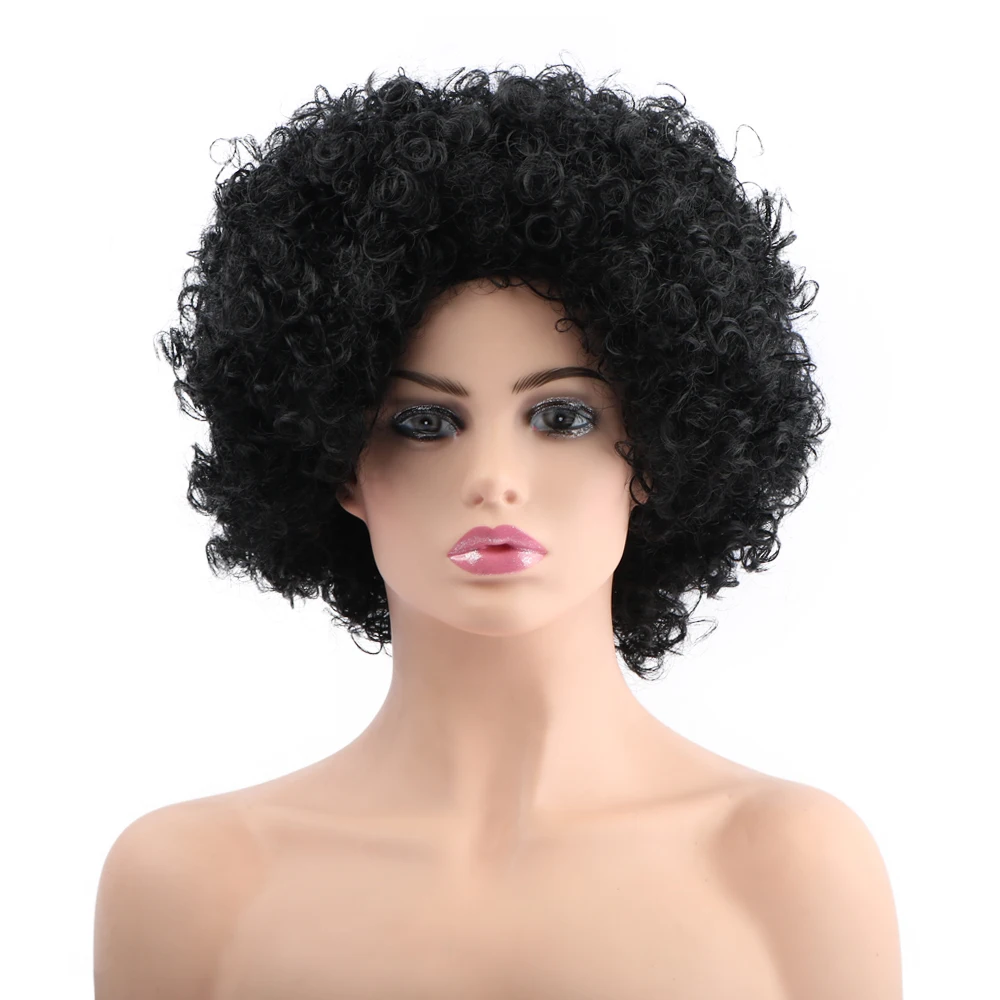 

12"Synthetic Short Bob Wigs Black White Afro Kinky Curly wigs Custom Cosplay Party Wigs For Women Density 150% Heat Resistant