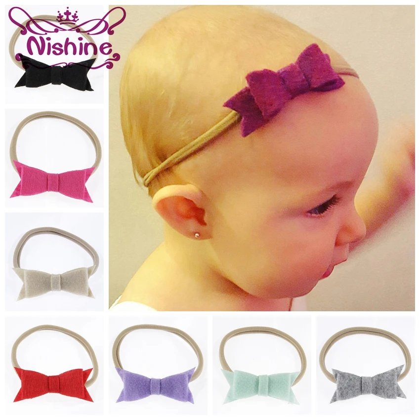 

Nishine 17 Colors Newborn Felt Bow Elastic Nylon Headband Hair Bow Khaki Hairbands Kids Birthday Gift Photo Props