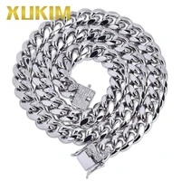 xukim jewelry high polished vacuum plating 12mm cuban chain necklace silver gold color punk rock rapper hip hop jewelry gift