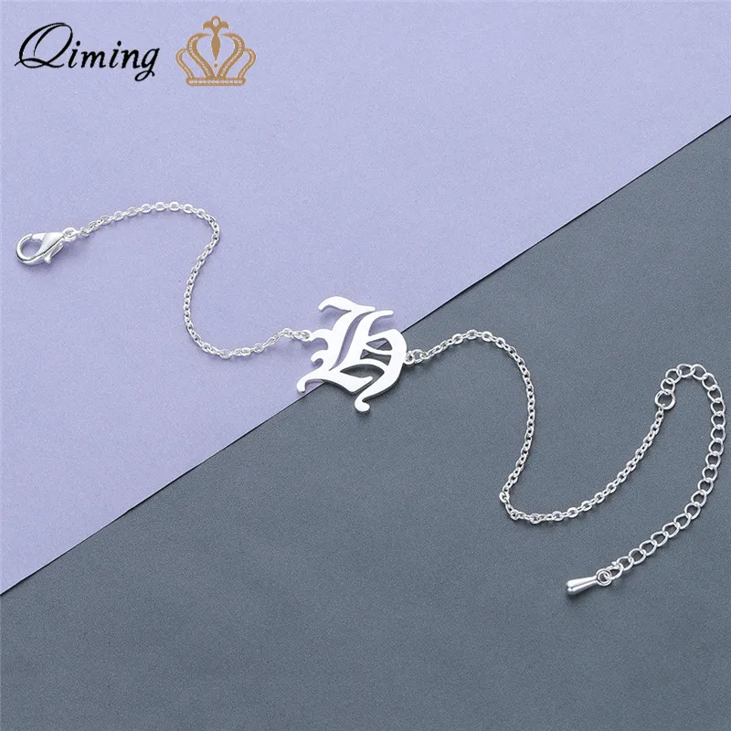 QIMING браслеты с буквами женские модные ювелирные изделия Серебряное ожерелье