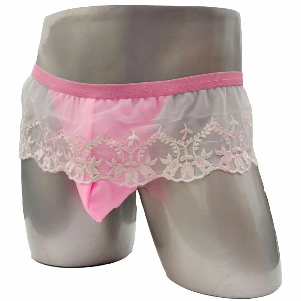 

Mens sexy underwear panty color lace transparent small swing skirt bag thong and g-string ZJH887P-3