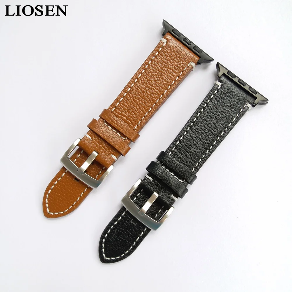 Фото Ремешок для часов LIOSEN, из натуральной кожи, для Apple Watch, винтажный стиль, Пряжка из нержавеющей стали, 38 мм, 42 мм, черный, коричневый, светильник №3