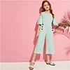SHEIN/детский однотонный повседневный комбинезон с открытыми плечами и пуговицами сбоку для девочек; коллекция года; сезон лето; свободные длинные Комбинезоны на молнии с рукавами-воланами