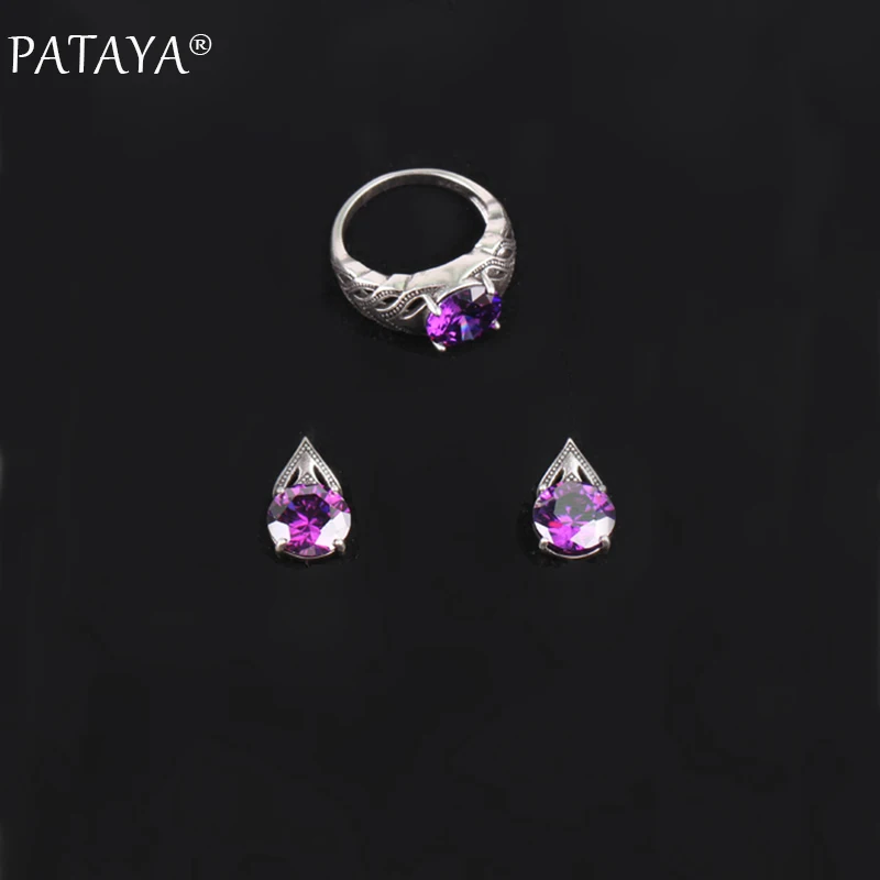 Комплект женских ювелирных изделий из кольца и серег черного циркона|jewelry sets