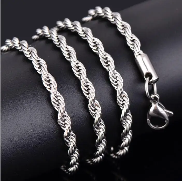 2/3/4/5/6 мм Ширина 316L Rope Chain Цепочки и ожерелья Нержавеющая сталь Для мужчин женщин