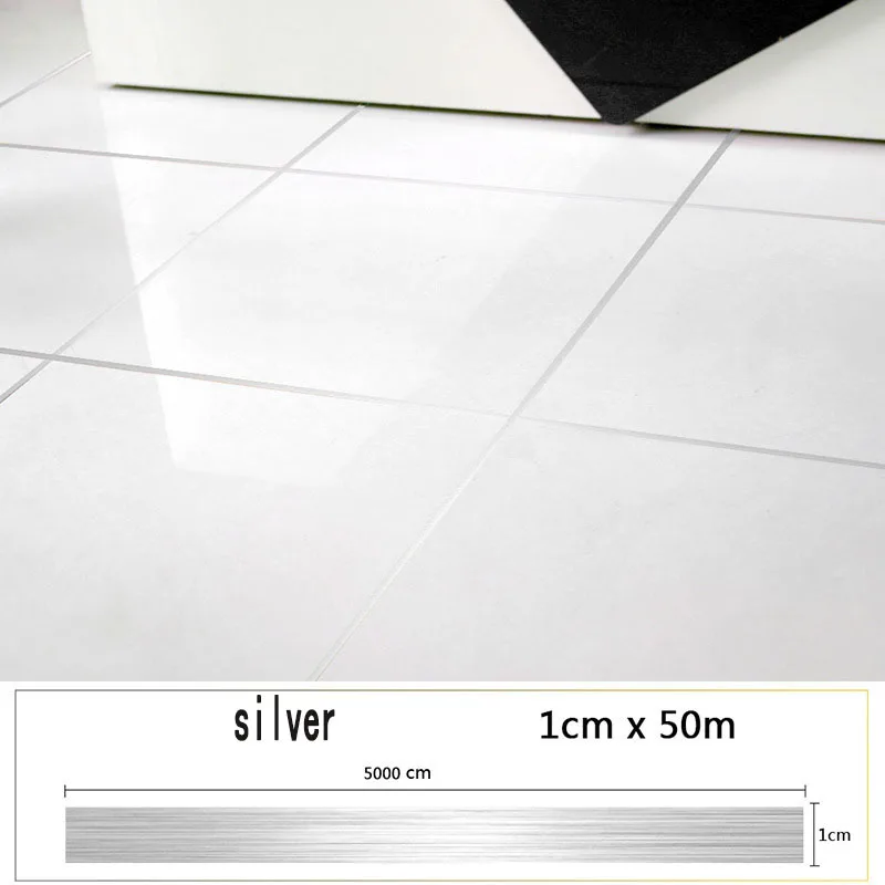 Silver(1x50m) Напольная плитка декоративная строчка Стикеры самоклеящаяся Спальня Гостиная напольная плитка золотого Фольга линии воды устойчив к атмосферным воздействиям и износостойкий - Цвет: Silver(1x50m)