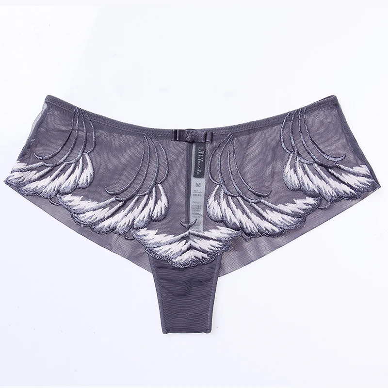 Lilymoda,, сексуальные женские трусики-стринги, мягкое нижнее белье, Прозрачное нижнее белье с вышивкой, бесшовные трусы, Т-образные трусики для женщин - Цвет: GRAY-BLUE