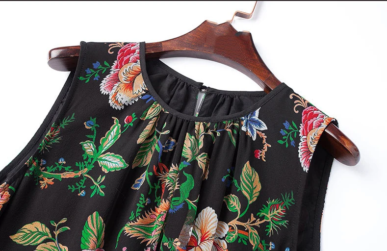 

2019 New summer silk dresses women sleeveless o-neck print long dress natural summer clothes for women M -XXL 223