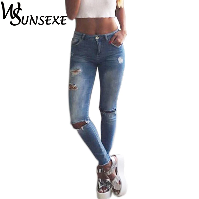Рваные Женские джинсы карандаш с низкой посадкой из хлопка и денима|jeans low rise|knee
