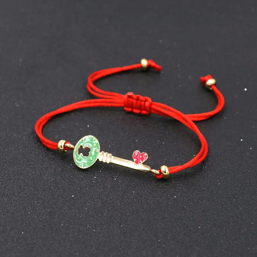 key B red Минимализм Мода из нержавеющей стали Любовь Сердце браслет с ключом для женщин Красная Нить веревка Парные браслеты мужчины Pulseira подарки на удачу - Metal Color: key B red