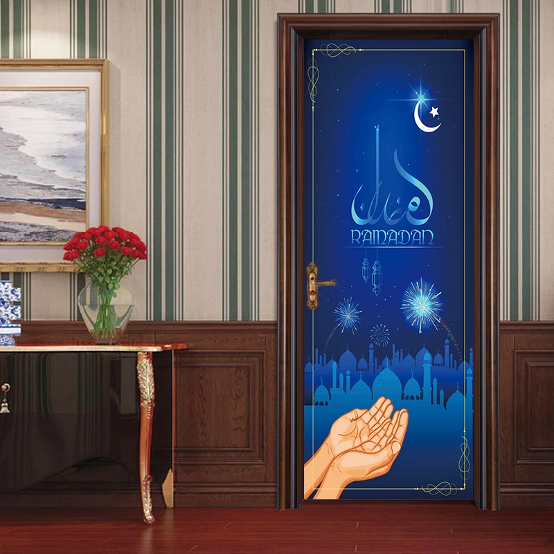 

77x200 см, Ranmanda в темноте, исламское искусство, съемная каллиграфия, ПВХ наклейка на дверь, настенная наклейка, домашний декор