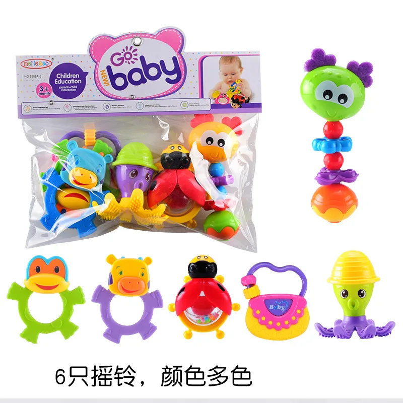 6 PCS Cartoon Newborn Baby Bell Hand Rattle Ring Toddler Puzzle Early Teaching Toys for Children 13-24 Months | Игрушки и хобби