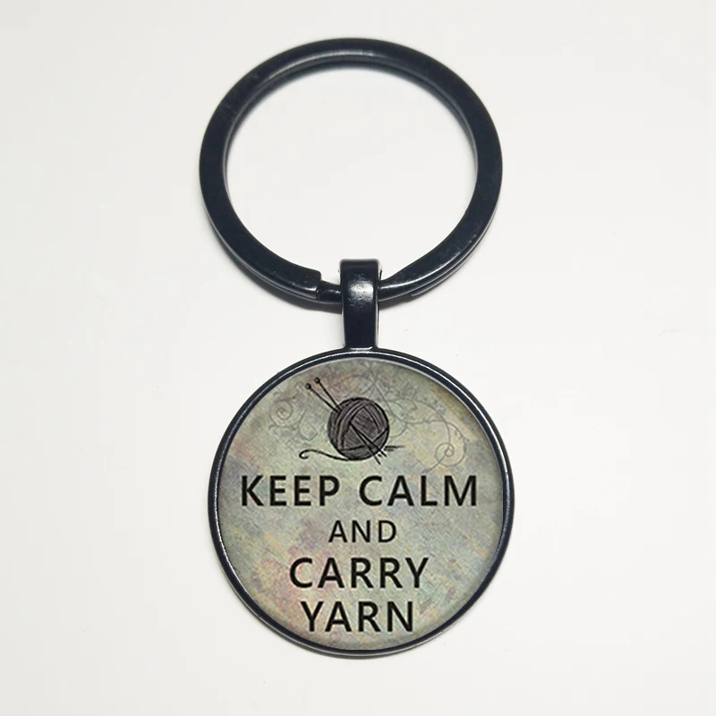 1PCS Keep Calm Wearing Knit Pendant Keychain Jewelry Crease Glass Photo Convex Round Key Chain Fashion | Украшения и аксессуары