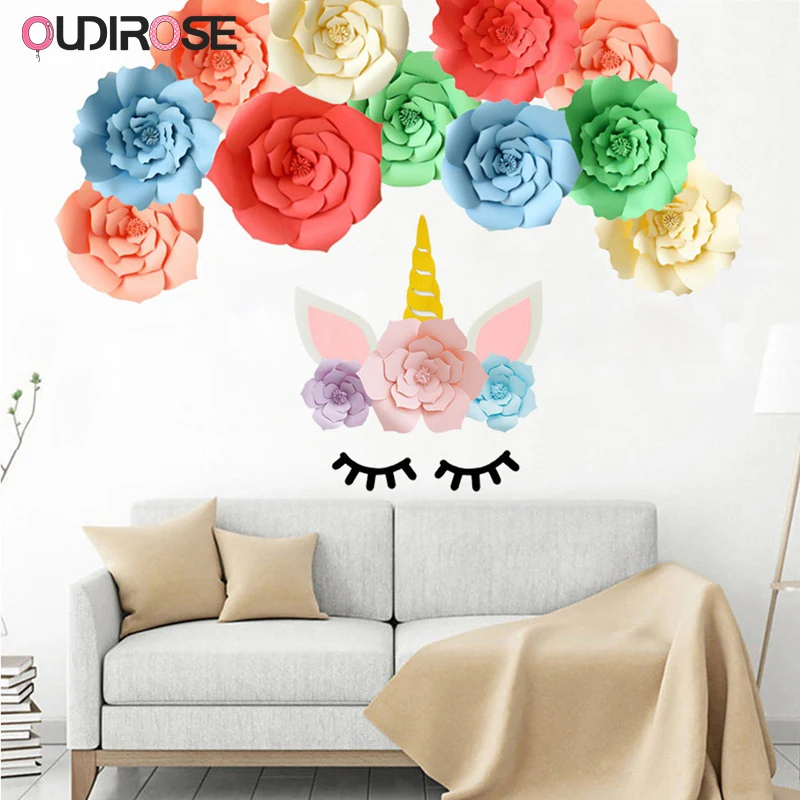 Сделай Сам Единорог бумага цветы роговые уши день рождения единорог украшение