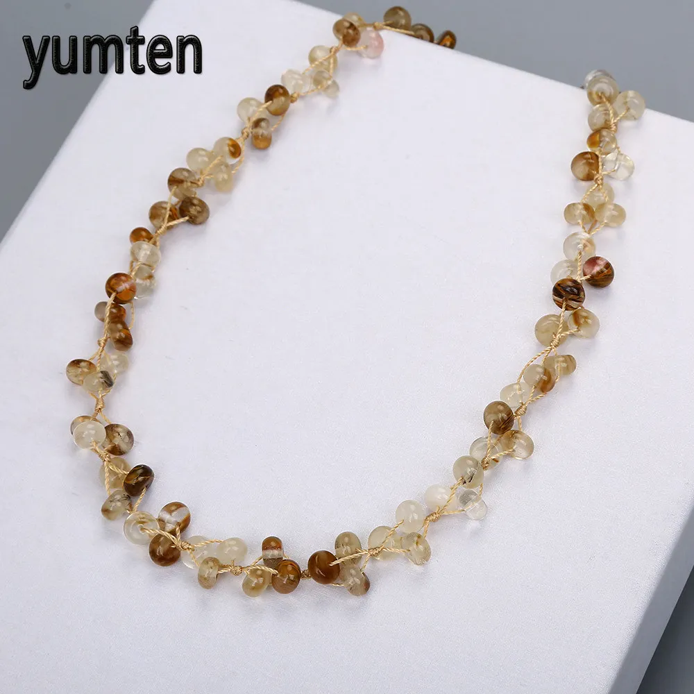 Yumten Quartz Rutilated ожерелье из натурального камня с кристаллами плетеная Дамская