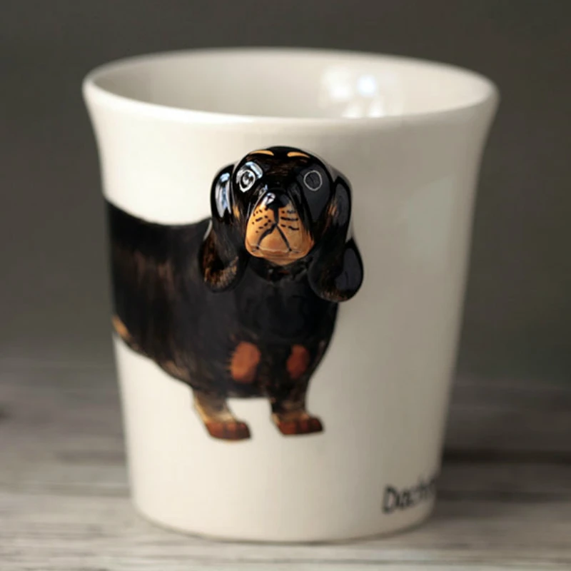 Креативный черный такса керамическая чашка 3D мультфильм рисованная животная