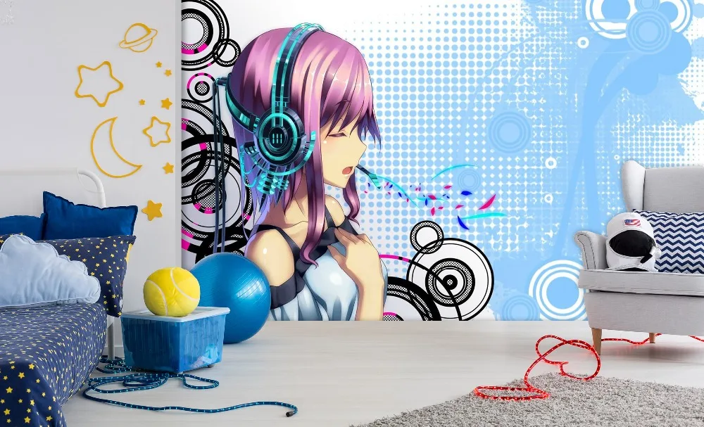 [Самоклеющиеся] 3D Супер Sonico музыка мультфильм 22 Япония Аниме настенная бумага