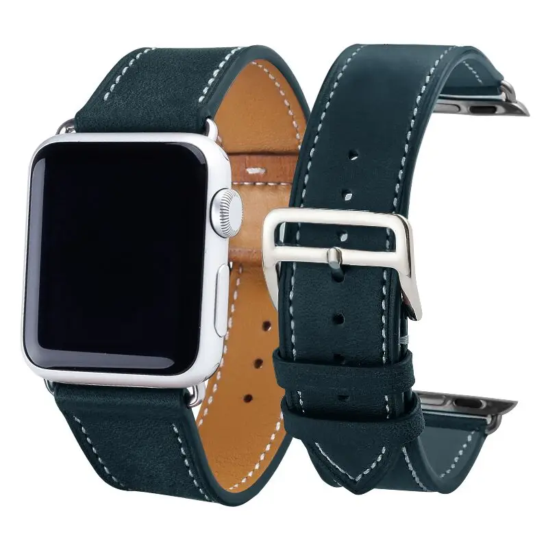 Dark Green Carouse Натуральная кожа ремешок для наручных часов Apple Watch, версии 4/3/2/1 38 мм 42 мм качество кожи для наручных часов iWatch, спортивный ремешок 40 мм 44 мм - Цвет ремешка: Dark Green