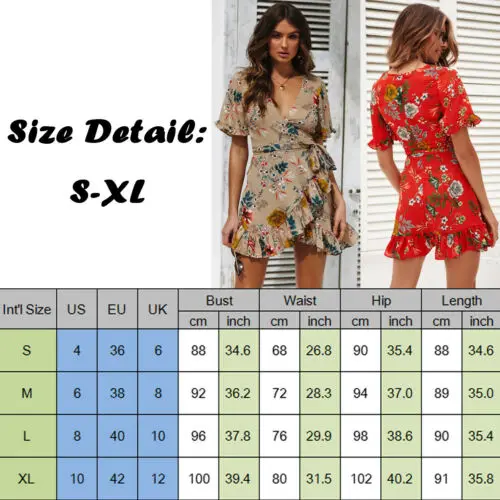 Новые летние Для женщин пикантные женские цветочные v образным вырезом с