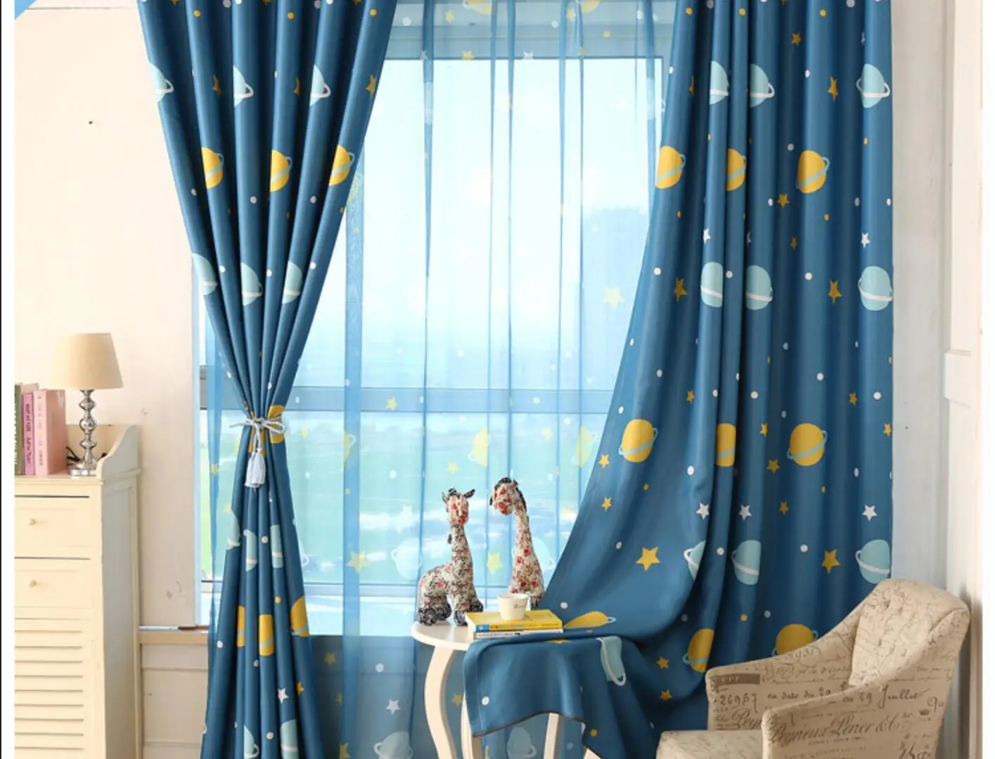 Curtains for Living Room Boys Girls Kids Bedroom Children Window Planet Cartoon Mistery Universe Curtain Tulle Nice |