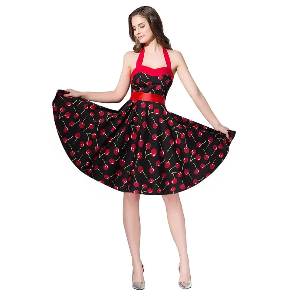 Винтажное платье в горошек Rockabilly Одри для женщин с лямкой на шее со шнуровкой