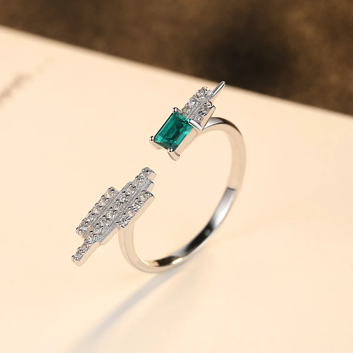 LANCAI Fashion 925 Sterling Silver Ring Genuine Palace Cutting Created Emerald for Women Fine Jewelry Lovers Hot Selling | Украшения и