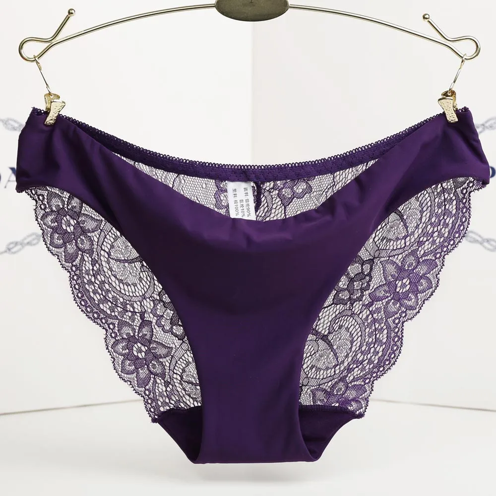 

Women Lace Underwear Seamless Cotton Breathable Hollow Briefs Solid Color Woman Nylon Low Rise Lingerie Sexy Underwear Hot Sale