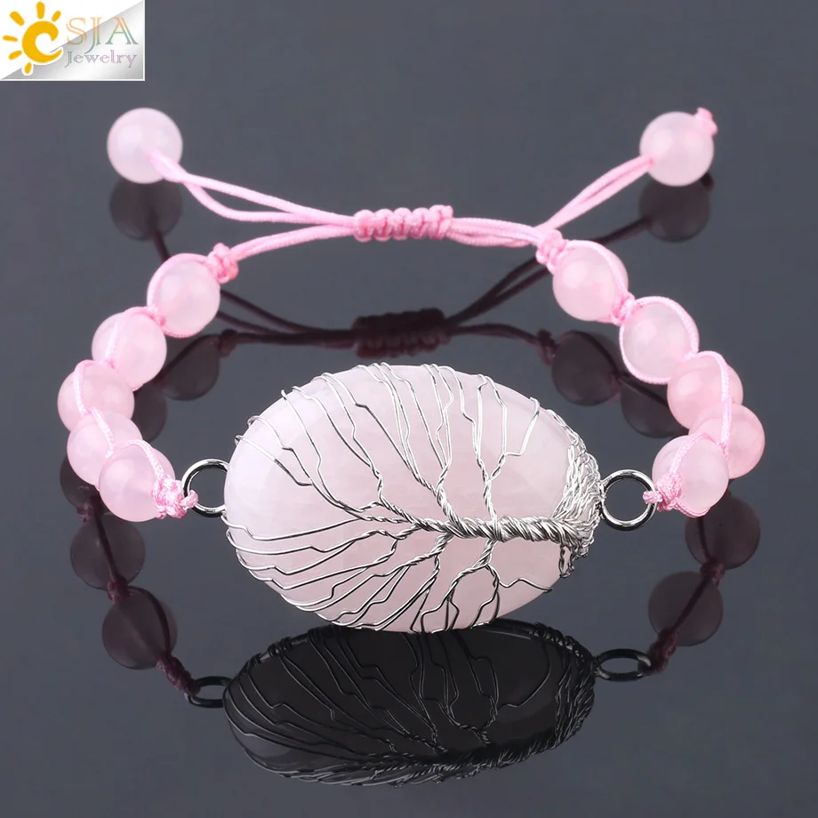 Браслет из натуральных камней CSJA плетеный браслет розового кварца тигровый глаз