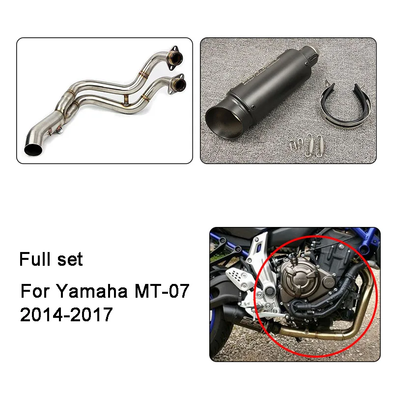 B MT-07 MT07 FZ-07 FZ mt 07 мотоцикл полный набор глушитель выхлопной трубы Выпускной контакт средняя труба изменение для Yamaha MT-07 FZ-07 - Цвет: B