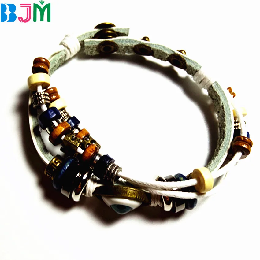 Европа Ретро ручной браслет рыбий глаз multi Слои кожа Нержавеющая сталь рука