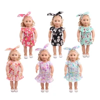 doll clothes 6 colors printed dress headband toy accessories fit 18 inch girl doll and 43 cm baby dolls c521_c523