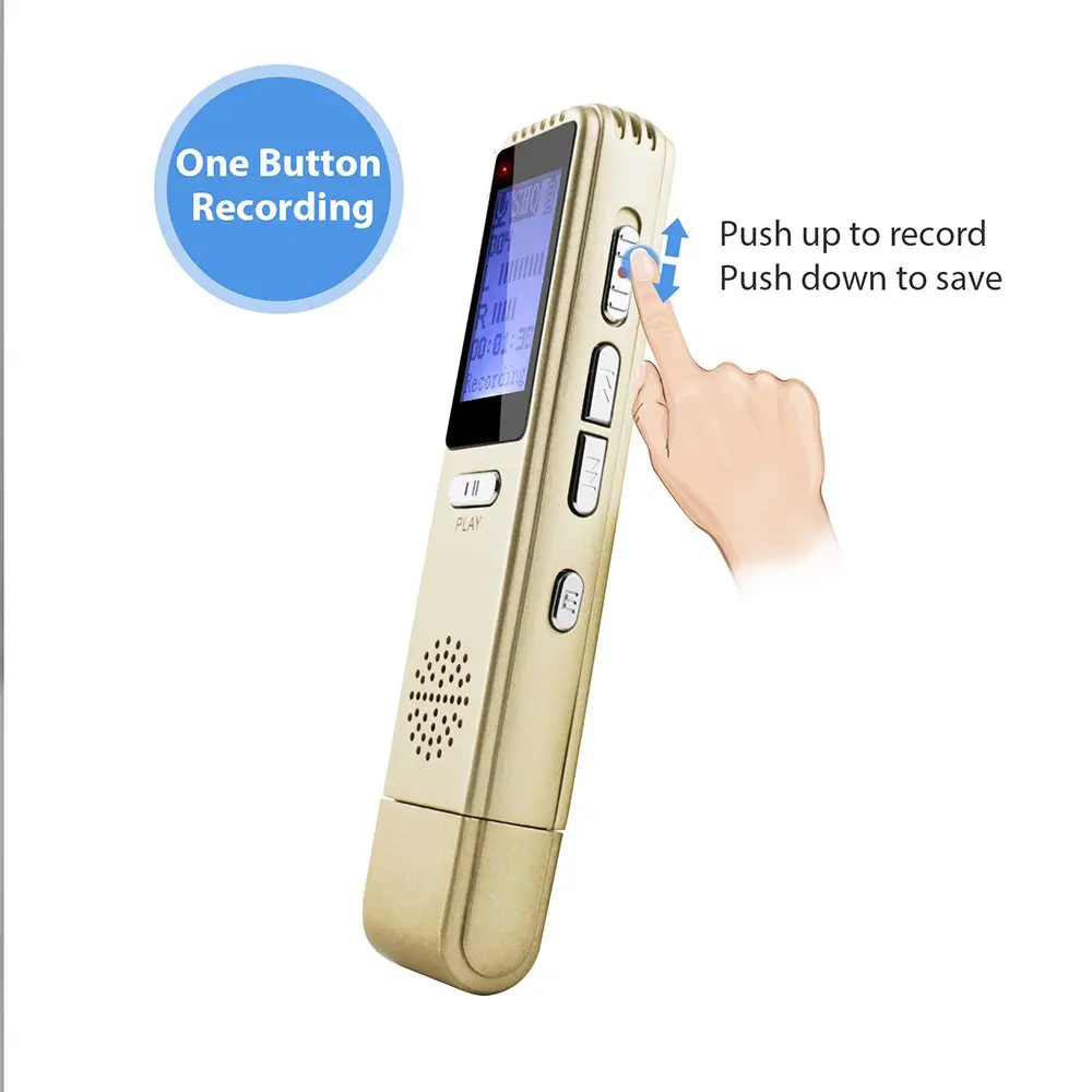 Перезаряжаемый Цифровой диктофон, mp3-плеер, звуковой аудиомагнитофон с металлическим корпусом для лекций, встреч, золотой V25