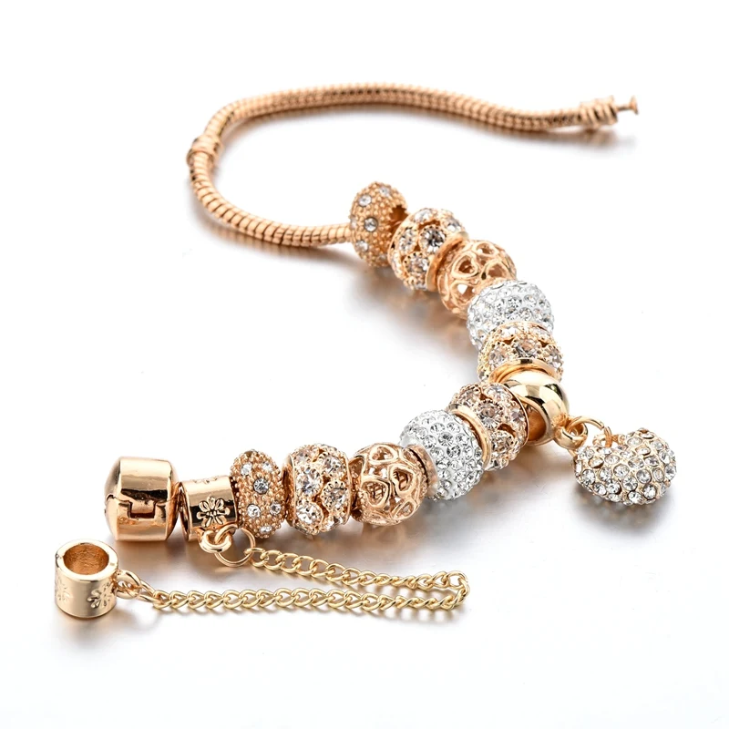 Роскошные браслеты MELIHE с подвесками и кристаллами в форме сердца золотистые для