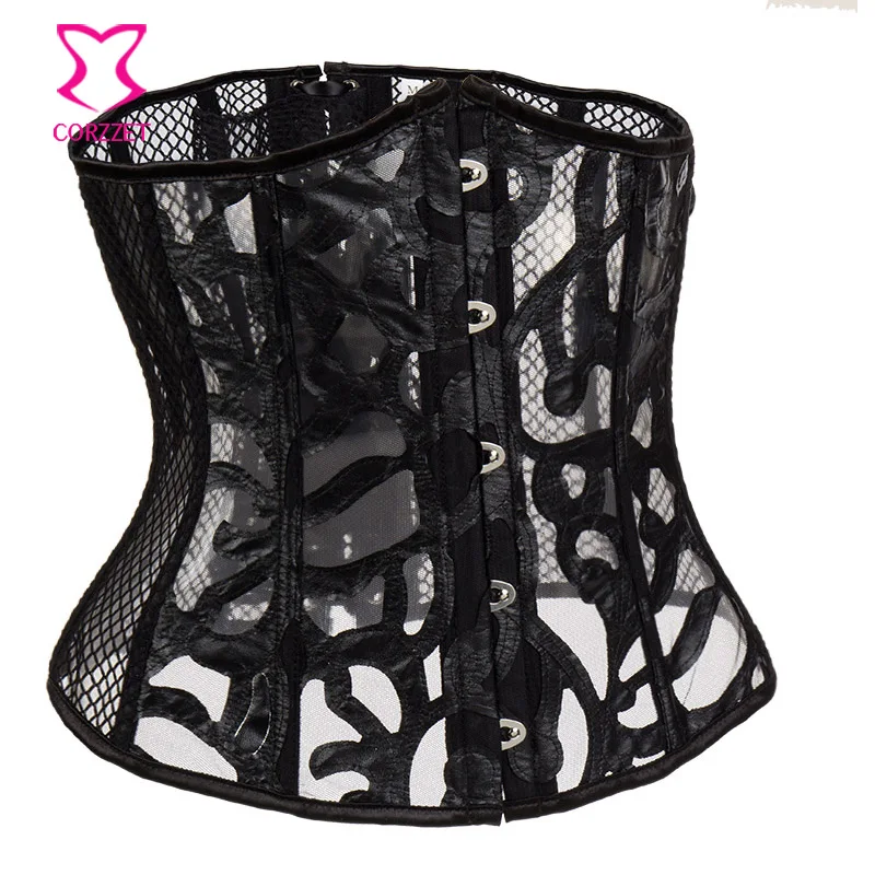 Черный сетчатый кожаный корсет корсеты под грудью и бюстье готическая одежда