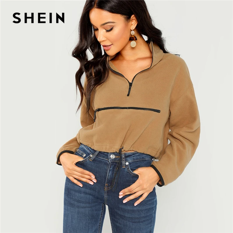 SHEIN Пуловер На Молнии Повседневная Толстовка С Воротником-стойкой Осенние Женские Кофты